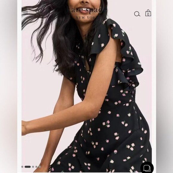 NWT/NWOT Kate Spade Ditsy Begonia Flutter Sleeve Dress Black Floral Printed - Picture 2 of 5